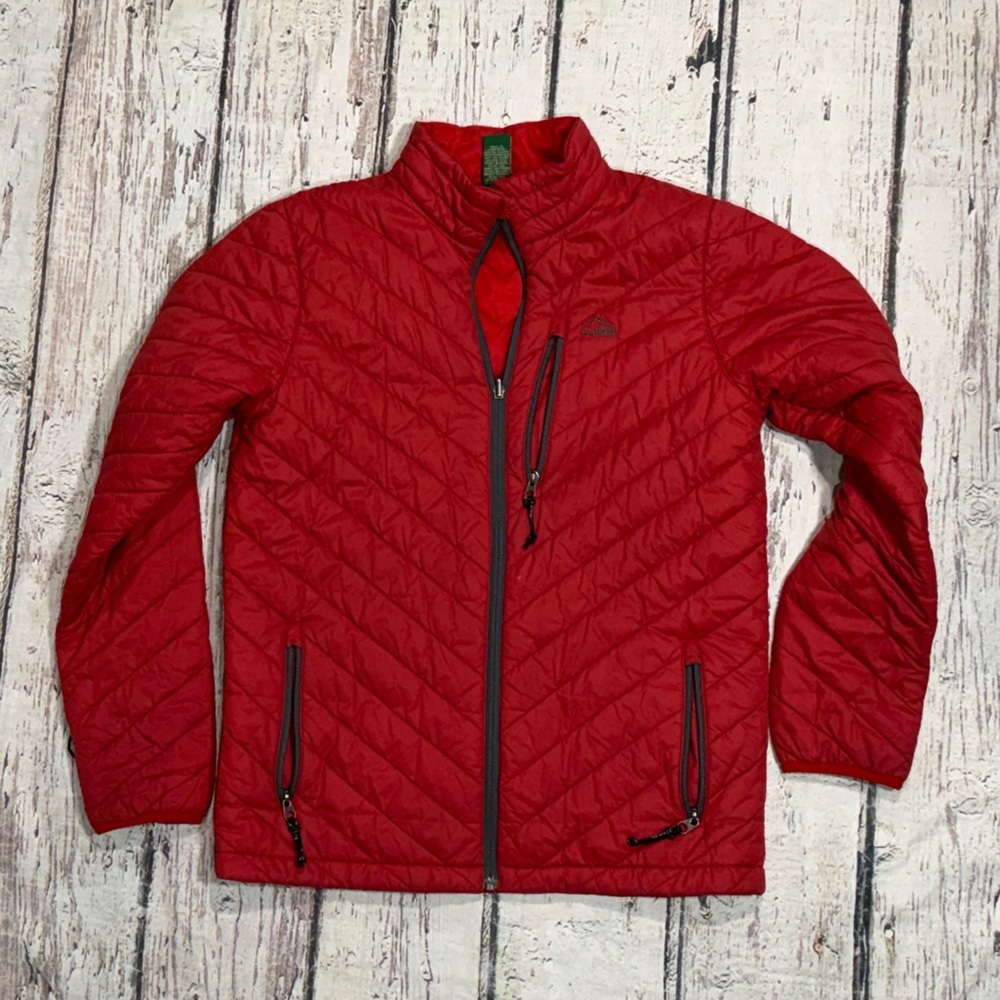 LL Bean Red Puffer Zip Up Coat Outerwear Jacket Kids Youth
